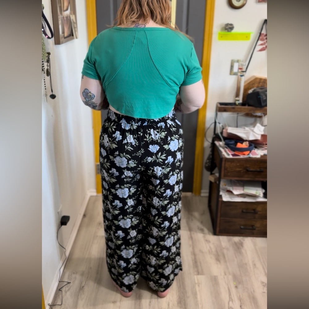 Black Floral Wrap Pants - Picture 2 of 7